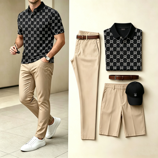 MEN'S 4-IN-1 BUSINESS CASUAL OUTFIT SET |POLO + PANTS + SHORTS + HAT