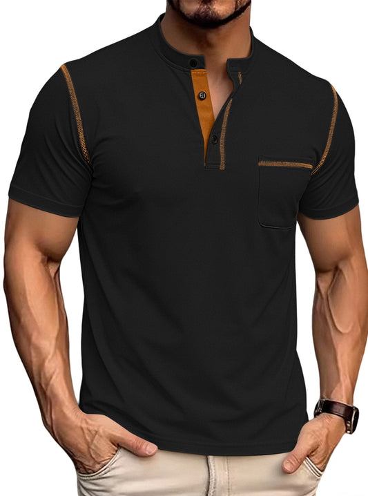 Men's Stand Collar Henley Polo Shirt