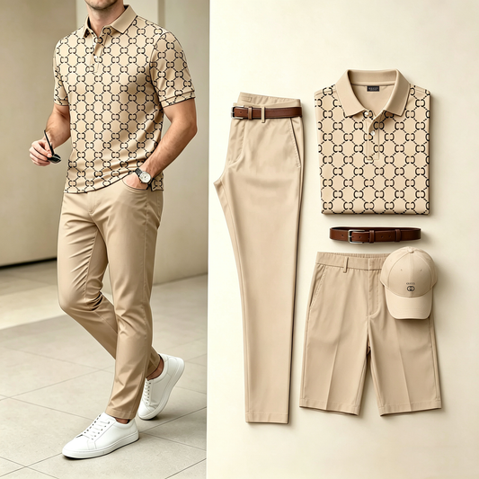 MEN'S 4-IN-1 BUSINESS CASUAL OUTFIT SET |POLO + PANTS + SHORTS + HAT