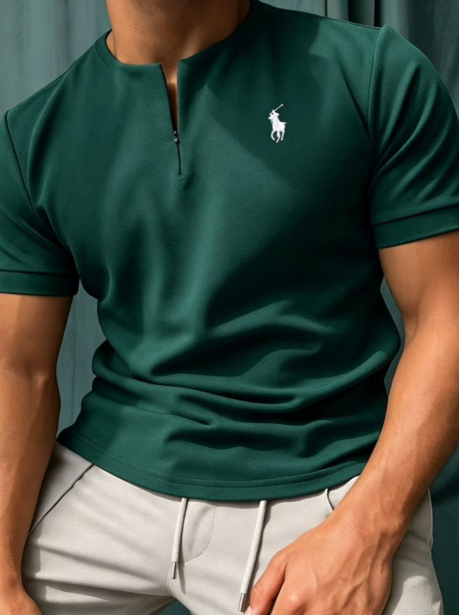 Bestseller! Signature Embroidery Zipper Neck Men's T-Shirt