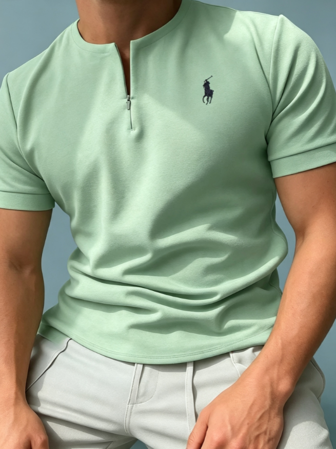 Bestseller! Signature Embroidery Zipper Neck Men's T-Shirt