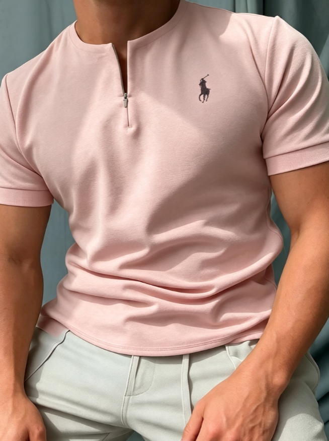 Bestseller! Signature Embroidery Zipper Neck Men's T-Shirt