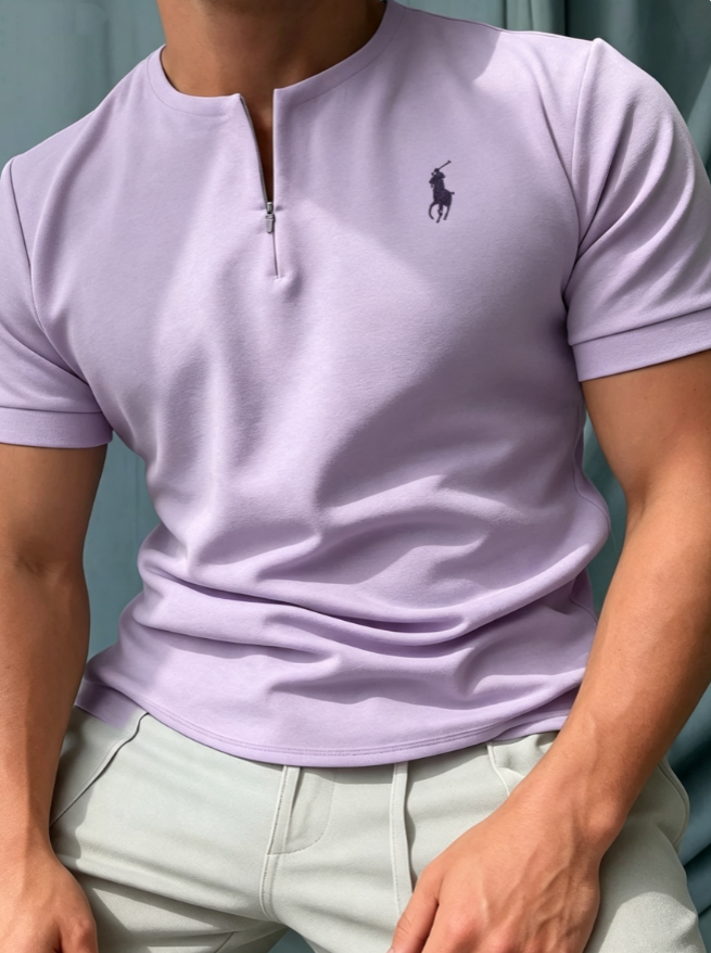 Bestseller! Signature Embroidery Zipper Neck Men's T-Shirt