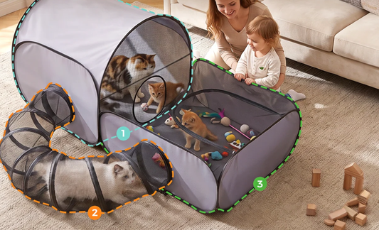 3-in-1 Foldable Pet Playpen with Tunnel