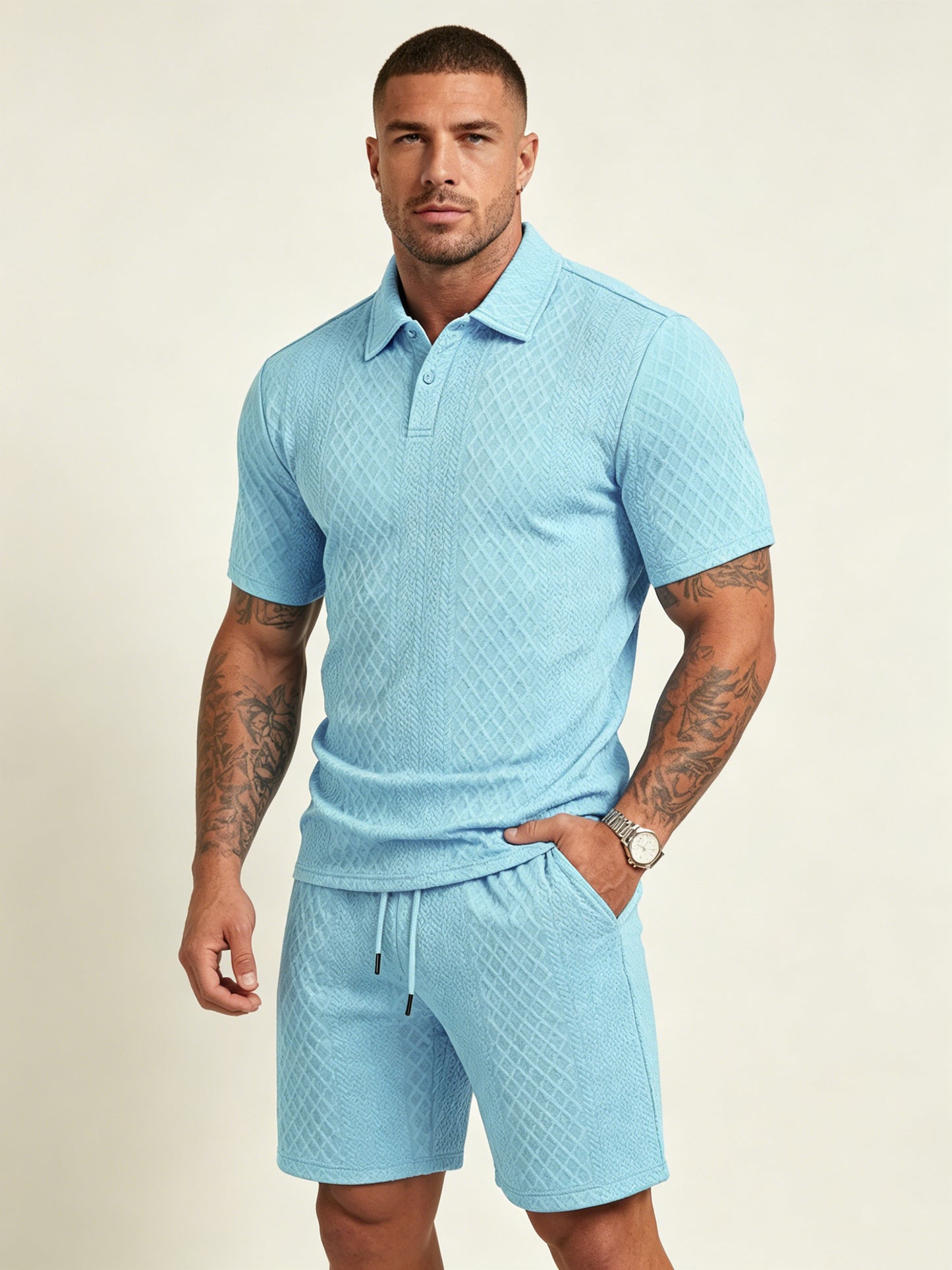 Men's Lightweight Textured Polo 2 Piece Set