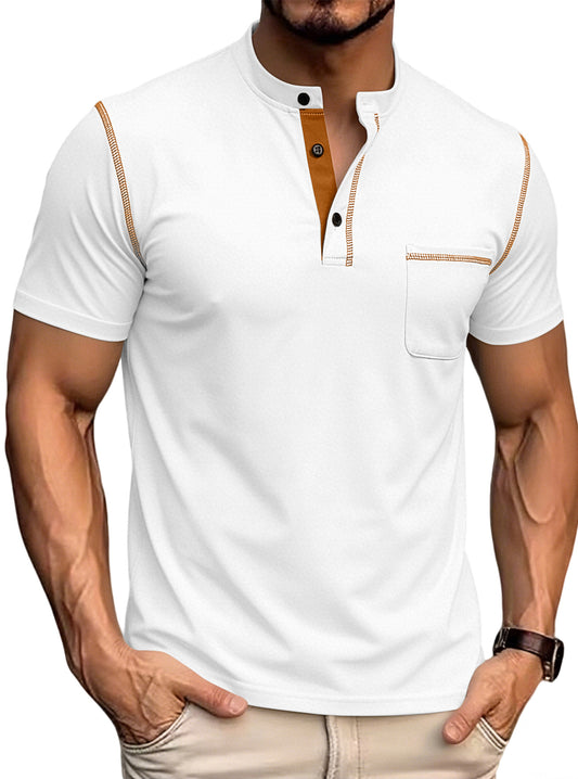 Men's Stand Collar Henley Polo Shirt