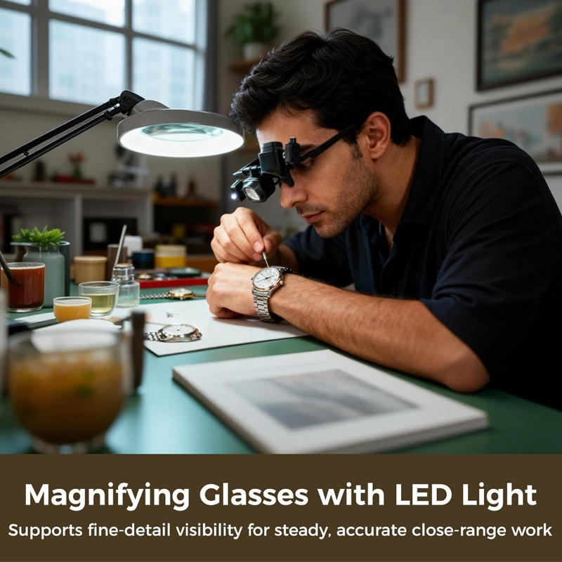 🔍50K+ Sold 50% OFF! 2X-24X Head Mount LED Magnifying Glass, Hands-Free Precision Magnifier with Dual LED Lights, High Clarity Lens for Soldering, Electronic Repair, Jewelry Making & DIY Crafts