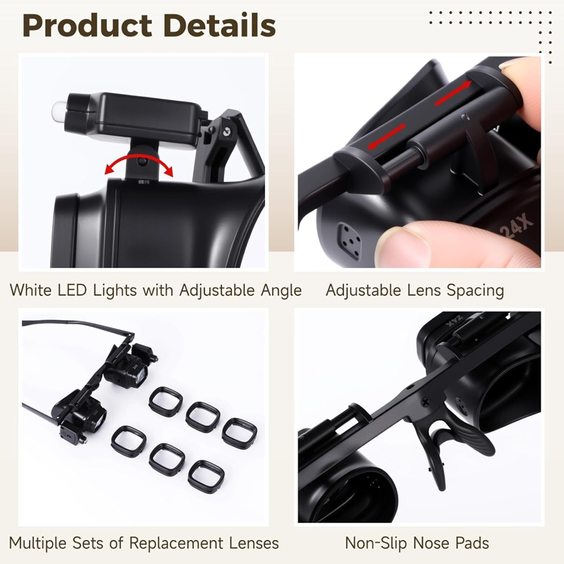 🔍50K+ Sold 50% OFF! 2X-24X Head Mount LED Magnifying Glass, Hands-Free Precision Magnifier with Dual LED Lights, High Clarity Lens for Soldering, Electronic Repair, Jewelry Making & DIY Crafts
